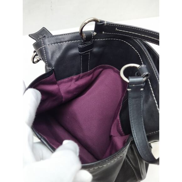 Coach Black Soft Leather Turnlock Double Handles Satchel Zipper Closure Bag - Picture 11 of 16